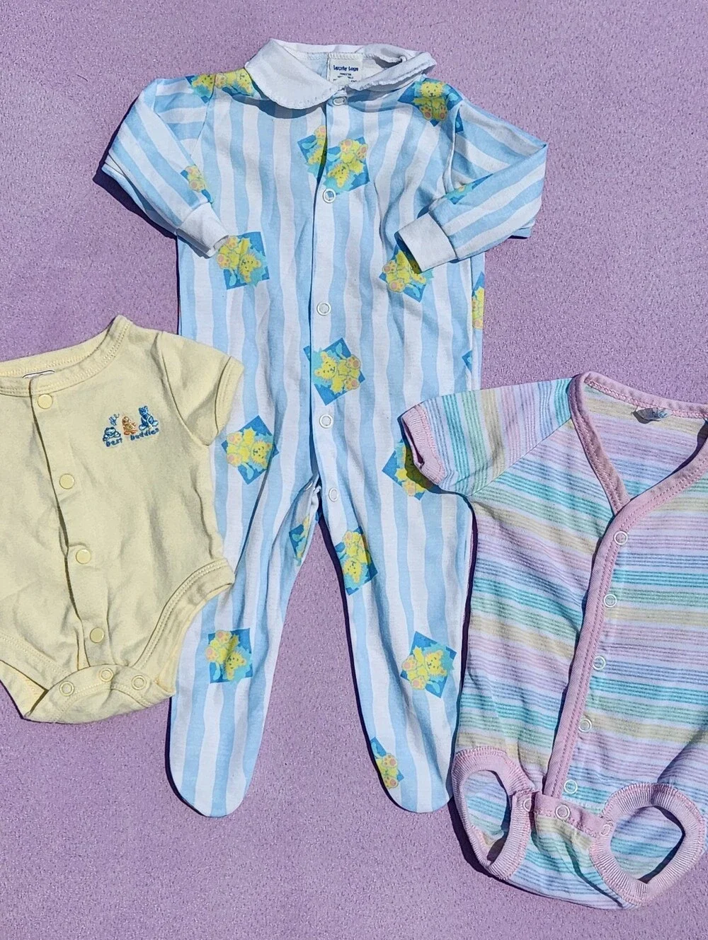 Vintage 80s 90s Mixed Brand Pastel Newborn Baby Clothes Bundle of 3 Onesies